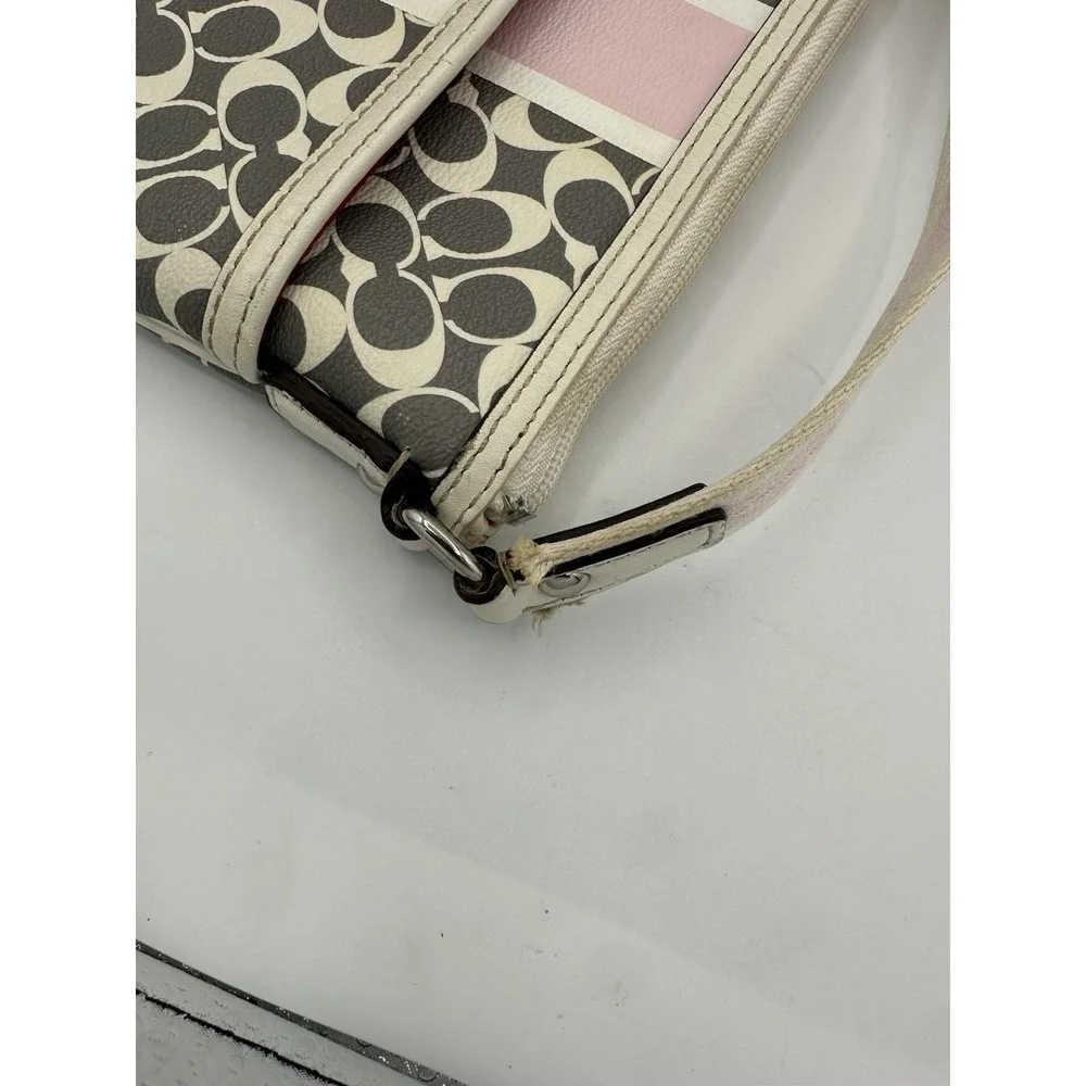 Coach Crossbody Bag Signature Monogram Coated Gray/Pink Leather